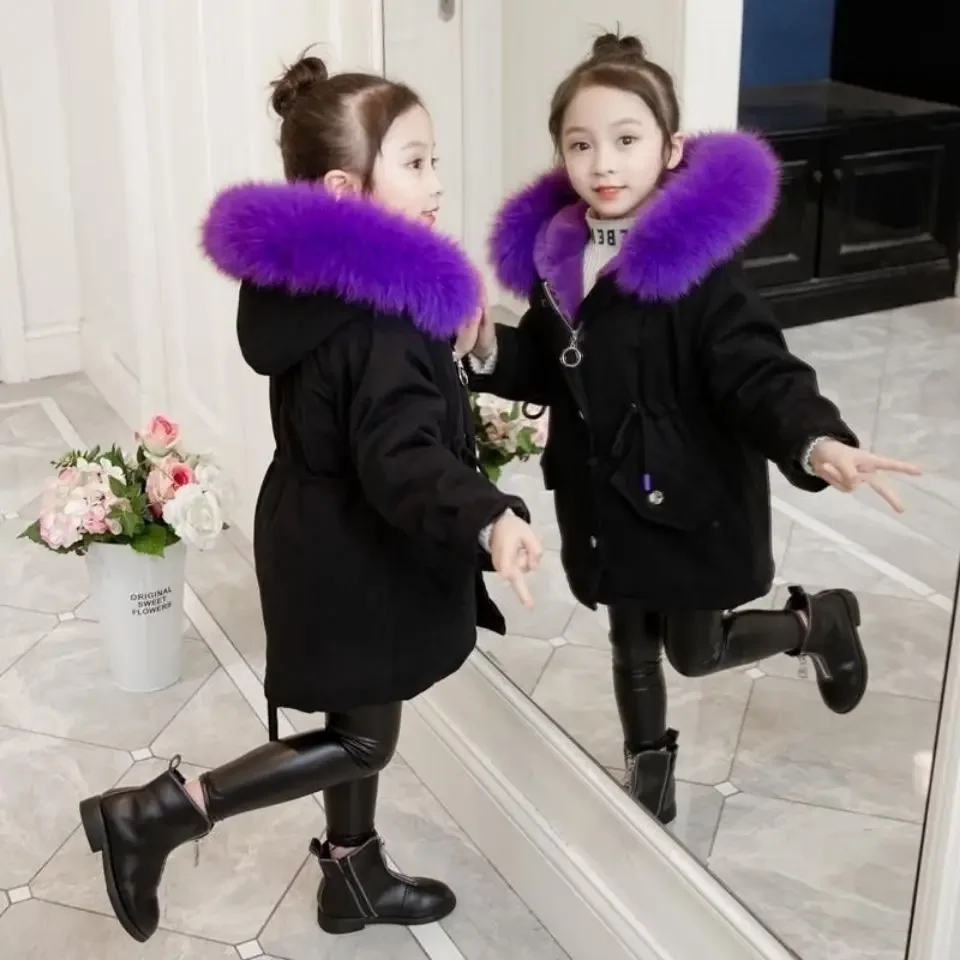 4-14 Years Teen Girls Coat Winter Plus Velvet Warm Windbreaker Jacket For Parka Snowsuit Fashion Hooded Children Outerwear