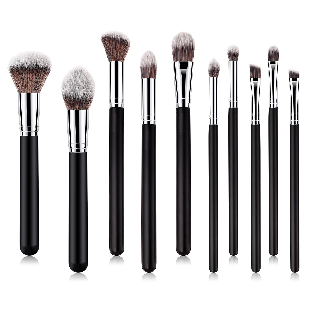 

10pcs Black High Quality Makeup Brush Set Foundation Powder Blending Shadow Bend Eye Liner Base Cosmetic Brushes