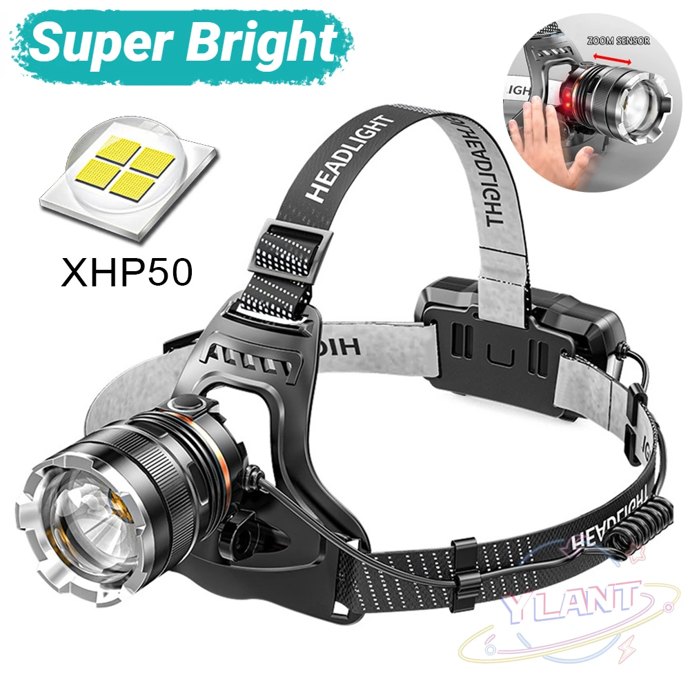 

High Powerful ZOOM Sensor Headlamp XHP50 Super Bright Outdoor Headlight torch Flashlight USB Rechargeable Light Fishing Light