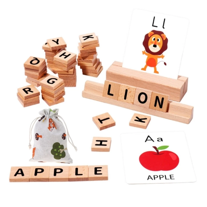 

Letter Spelling Block Flash Cards Game English Words Early Educational Puzzle Game for Children Kids Montessori Toy