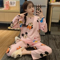 disney cartoon minnie mouse pajama pants for women summer new loose long sleeve top and trousers sleepwear cute home suit lady