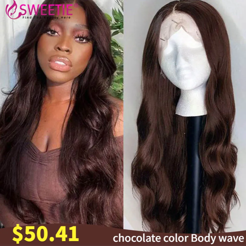 Chocolate Brown Body Wave 13x4 Transparent Lace Front Human Hair Wigs Brazilian 4x4 Lace Closure Wig PrePlucked T Part Lace Wig