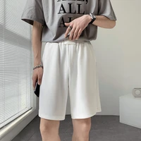 summer blackwhite pleated shorts men slim fashion drawstring casual straight shorts mens korean loose ice silk shorts men