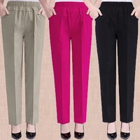 6xl 7xl middle aged and elderly womens high waist casual pants mother female elastic waist pants straight trousers