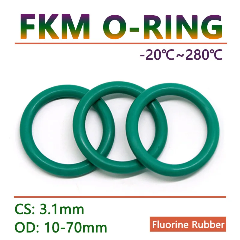 

5/10/20pcs Thickness CS 3.1mm Green FKM Fluorine Rubber O Ring Gasket OD 10-70mm O-Ring Seal Washer Oil and Acid Resistant
