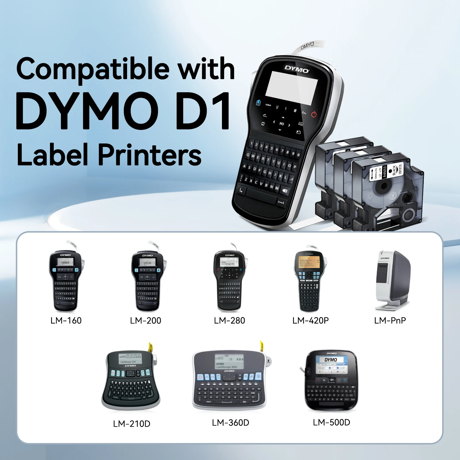 Фото 5/10PK 45013 6/9/12/19/24 мм ленты D1, совместимые с стандартной этикеткой DYMO 45016 45021, черный на белом для Dymo LabelManager 200 450 №2