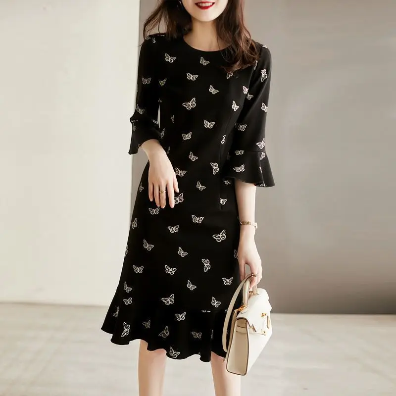 

Oversized Women Clothing 2023 New Summer Casual Printing O-neck Short Sleeve Elegant Dress Ladies Korean Cartoon Pattern Dresses