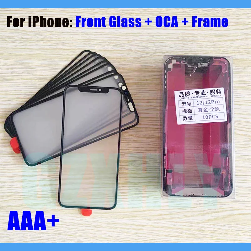 10Pcs Front Screen Outer Glass + OCA Bezel Frame For Apple iPhone X Xs 11 12 13 14 Pro Max Mini Lens Panel Replacement - купить по