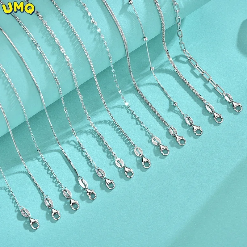 

925 Sterling Silver Necklace, Box Chain, Yuanbao, Melon Seed, Water Wave, Sky Star, Snake Bone, Cross Clavicle Neck Chain, Chain