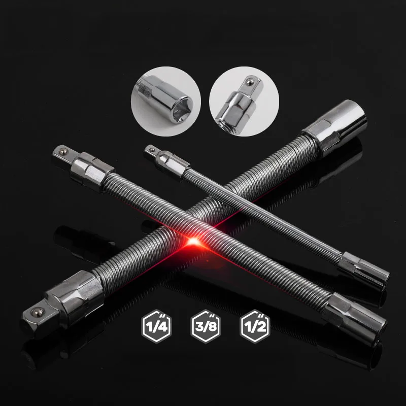 

1/4" 3/8" 1/2" Drive Flexible Flexi Socket Extension Bar Adapter Metal Shaft Conversion Head High Torque Socket Hand Tool Set