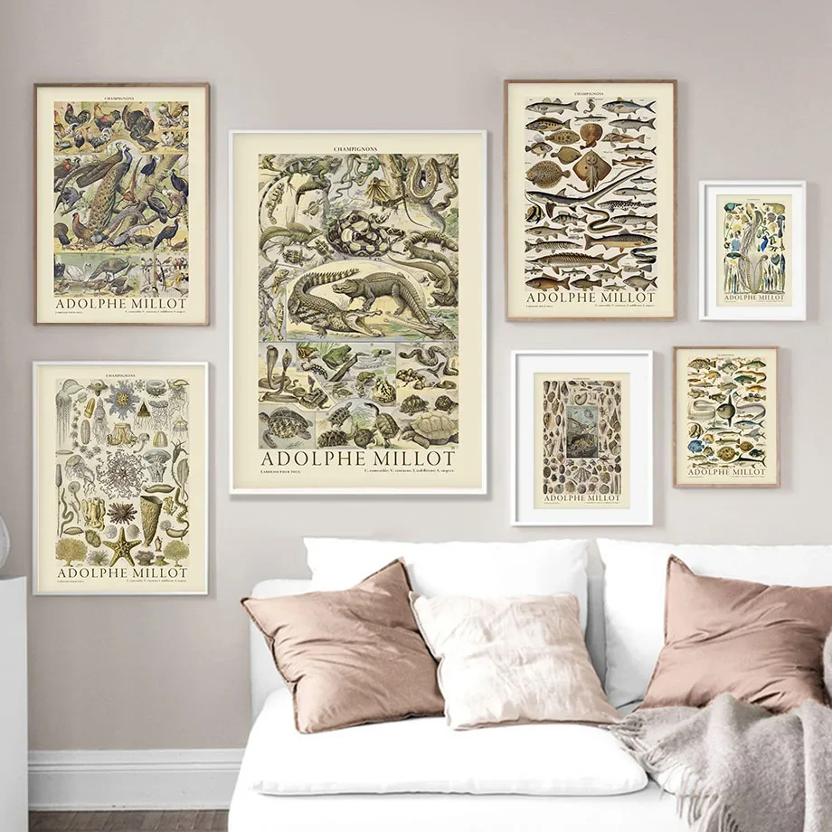 Винтажные постеры в скандинавском стиле с изображением грибов животных фруктов