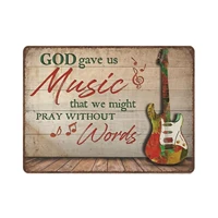 vintage metal tin sign plaqueguitar god gave music that we might pray without words tin signman cave pub club cafe home decor