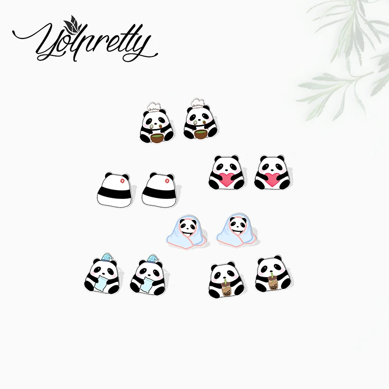 

2022 New Arrival Fashion Funny the Panda Cute Panda Animals Epoxy Stud Earrings Handcraft Acrylic Resin Earrings