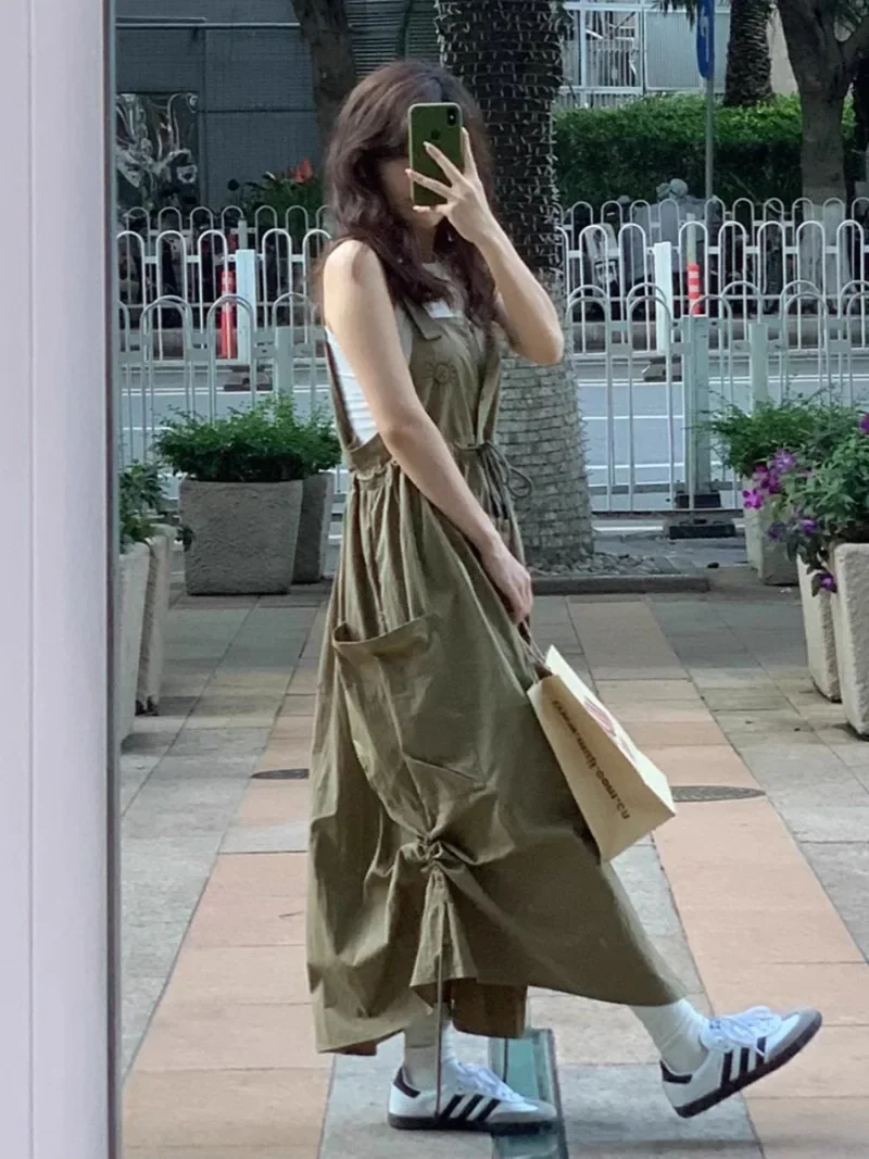 Женское винтажное платье на бретелях свободное Повседневное в японском стиле