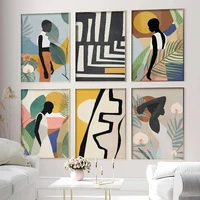 abstract african woman flower leaves nordic posters and prints wall art canvas painting wall pictures for home decor