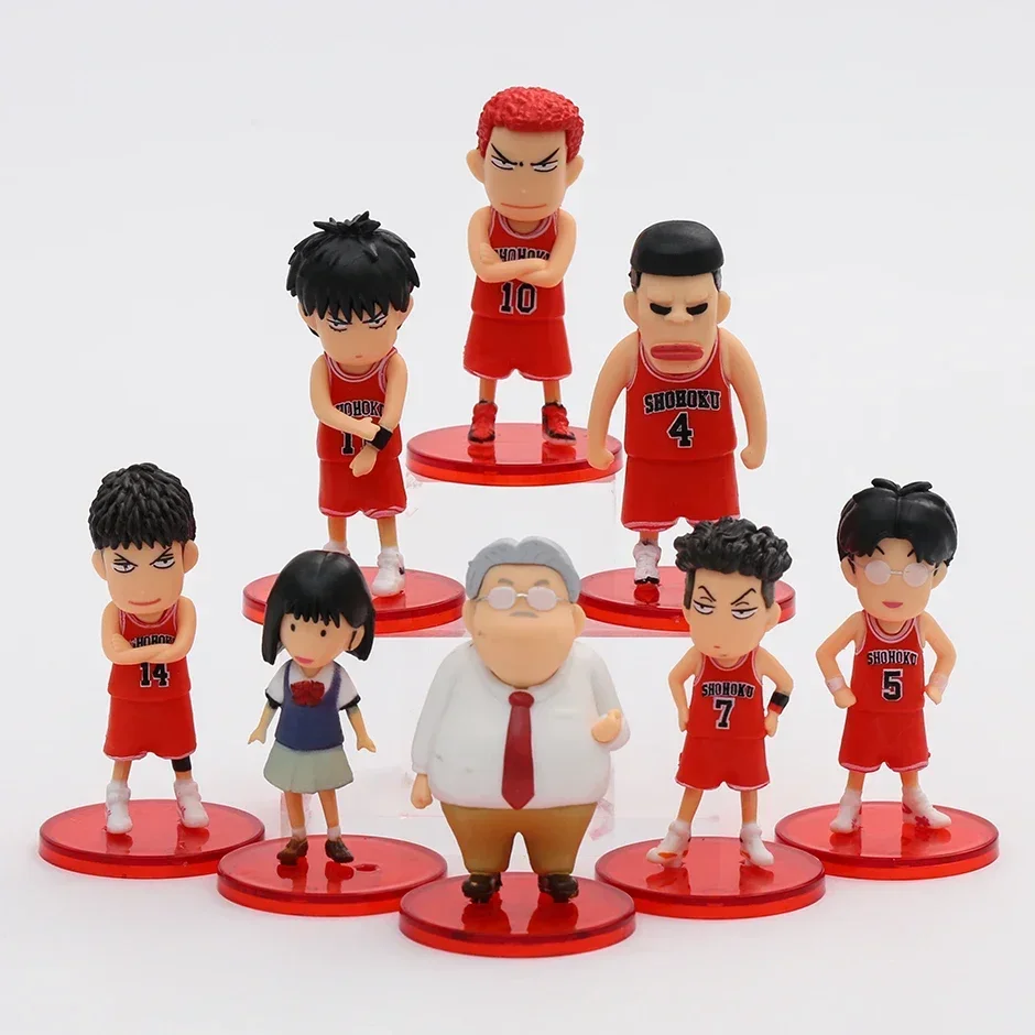 

Slam Dunk Sakuragi Hanamichi Rukawa Kaede Mitsui Hisashi Miyagi Ryota Q Version Dolls PVC Figures Toys 8pcs/set