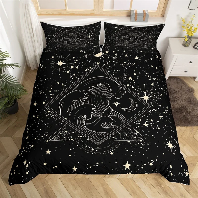 

Boho Galaxy Duvet Cover King Astrology Mysterious Space Bedding Set Ocean Seawave Comforter Cover Microfiber Exotic Quilt Cover