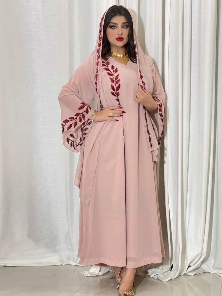 Abaya-vestido musulmán marroquí para mujer, caftán largo de gasa bordado, Vestidos de noche para mujer, Dubái, Turquía, Islam, 2022