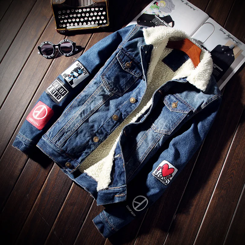 Мужское джинсовое пальто Elvet модная теплая флисовая зимняя мужская джинсовая