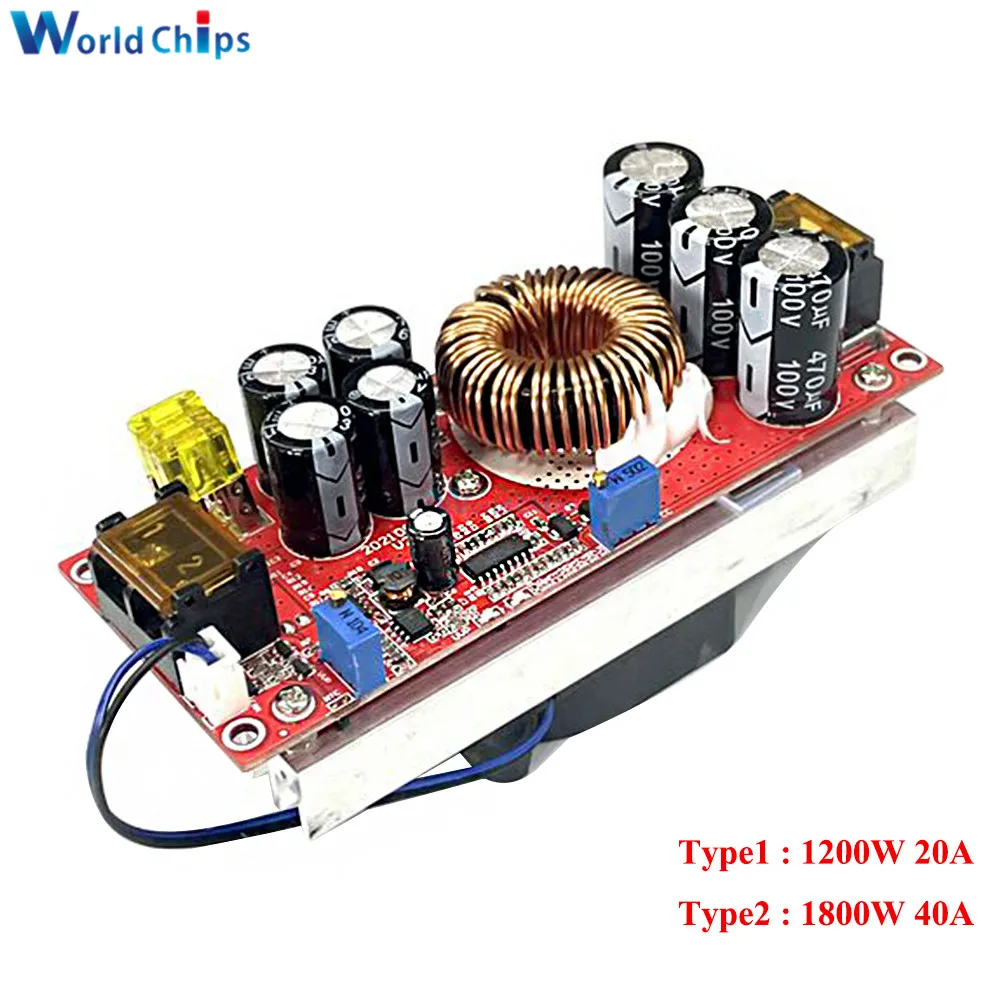 

Повышающий преобразователь постоянного тока 10-60 в DC-DC Boost, 1200 Вт, 20 А, 1800 Вт, 40 А, модуль источника питания с регулируемым напряжением и постоян...