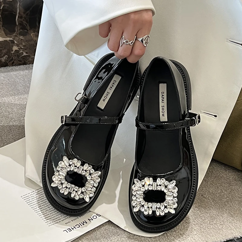 

Сандалии женские на плоской подошве, Туфли Мэри Джейн, Лолита, Роскошные туфли, хрустальные, в ретро стиле, весна-лето 2022