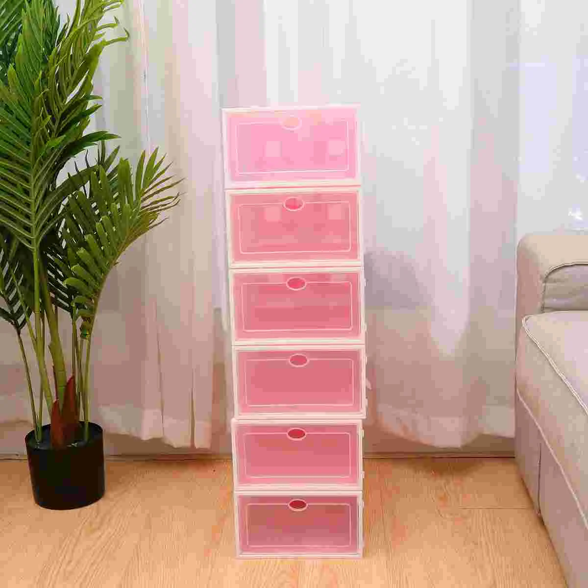 

6PCS Thicken Shoes Box Transparent Stackable Shoes Storage Box Plastic Shoe Container (Box with White Frame for Men)