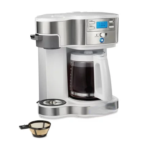 

2-Way Programmable Coffee Maker, Single-Serve and 12 Cup Glass Carafe, White, 49933