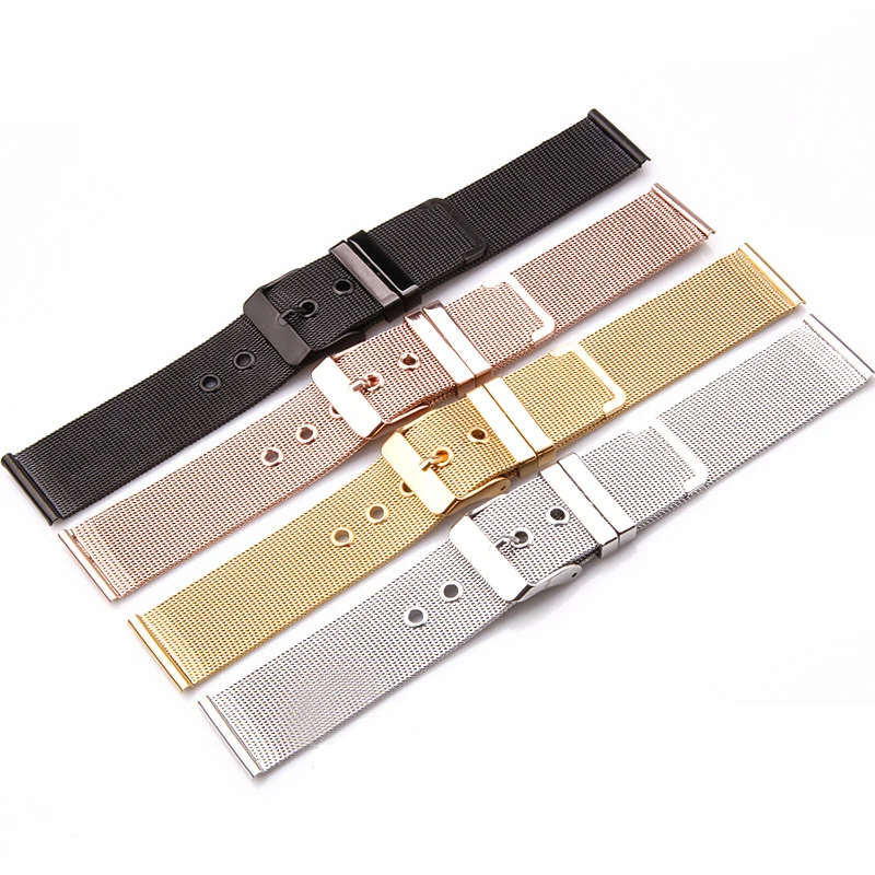 Milanese Mesh Watchband Stainless Steel Metal Strap 18mm 20mm 22mm 24mm Universal Men Women Mesh Pin Buckle Bracelet Accessories