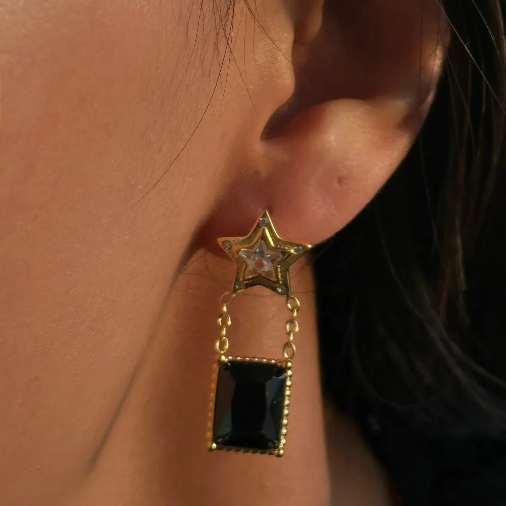 Женские серьги-цепочки из нержавеющей стали с фианитом 18 К