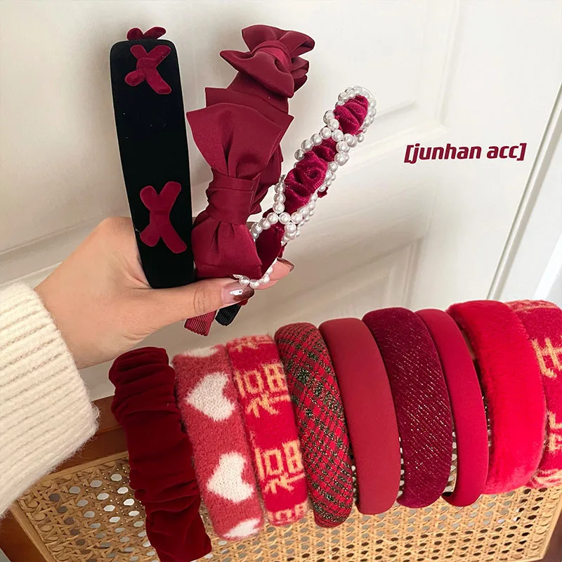 Красная головная повязка в стиле ретро на новый год головной убор для девушек