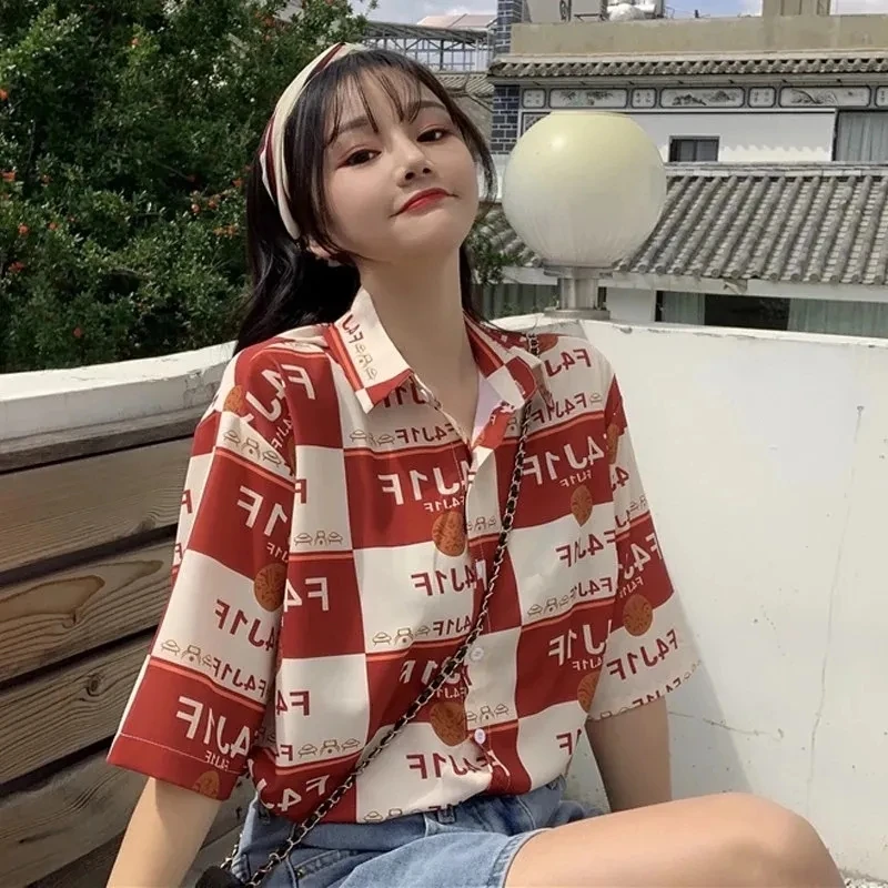 

Женская футболка с коротким рукавом, свободная красная винтажная блузка с буквенным принтом, Y2K, лето 2023