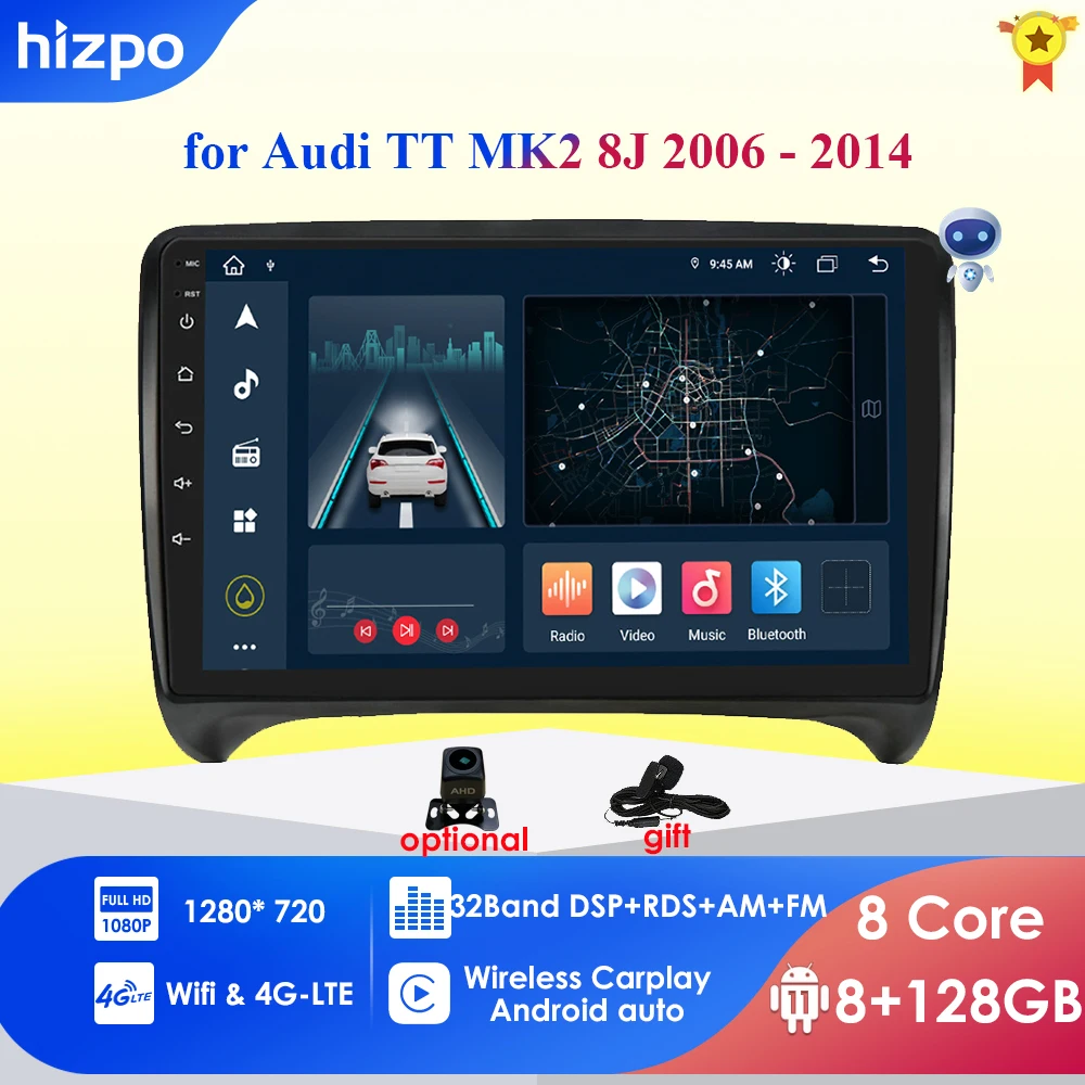 

8G+128G DSP AI Voice 2 Din Android Auto Radio for Audi TT MK2 8J 2006 - 2014 Carplay Car Multimedia GPS 2din Autoradio WIFI USB