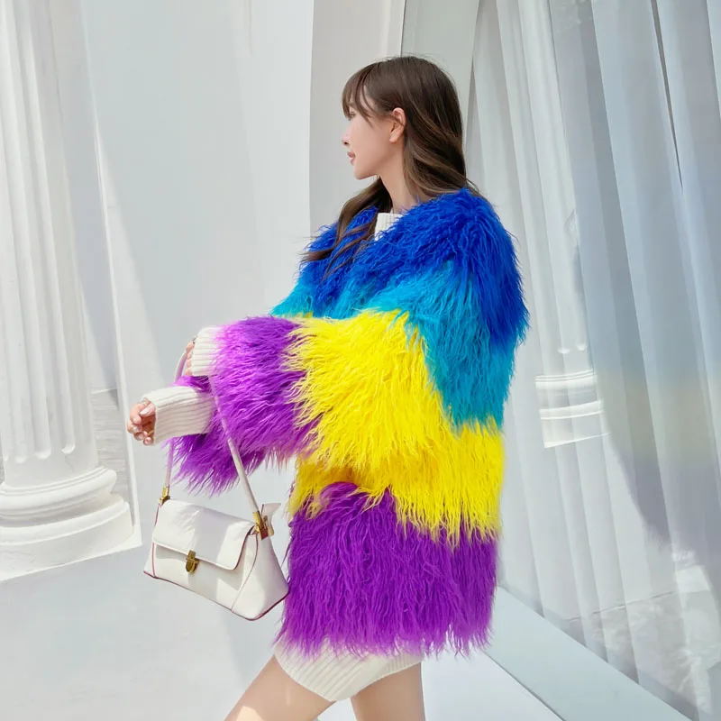 

Lamb Faux Fur Coat Women's Autumn Winter Top Fashion Colorful Faux Fur Coat Elegant Thick Warm Faux Fur Jacket Women's 2022 New