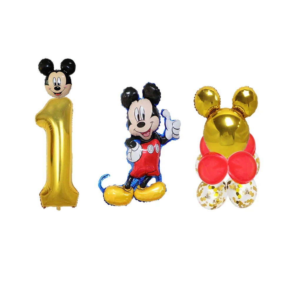 

12/set Disney Mickey Mouse Foil Balloon Gold Red Latex Balloon 32 inch Digital Ball Birthday Baby Shower Party Decoration