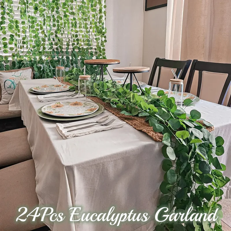 

Artificial Eucalyptus Leaves Garland, Table Greenery, Wreath Vines, Wedding Party, Table Wall, Room Decor, 24 Pcs