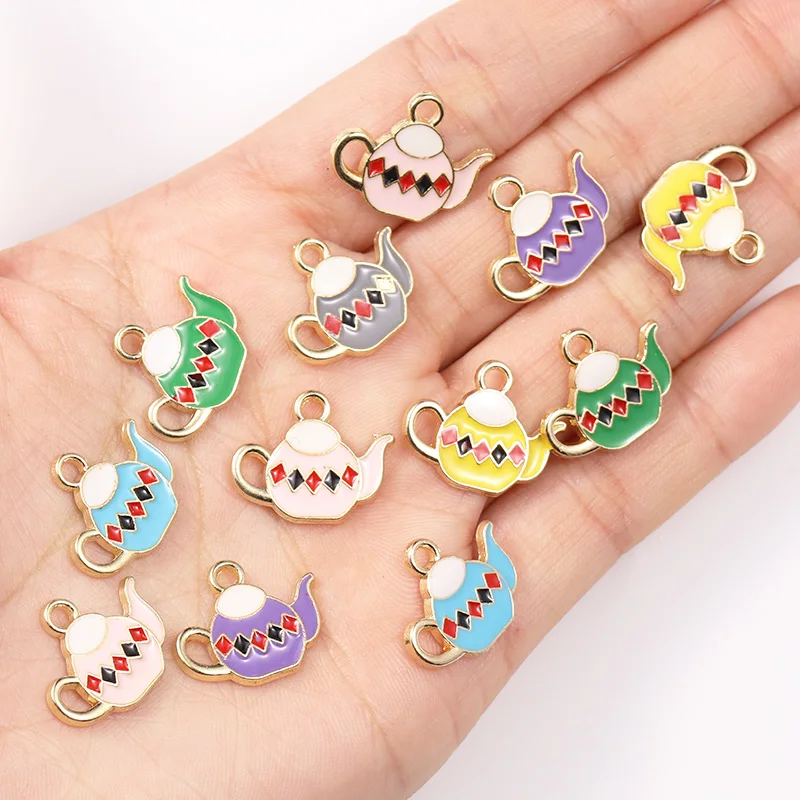 

20Pcs 18*14mm Enamel Drip Teapot Pendant Supplies DIY Necklace Bracelet Earrings Charm Accessories Cute Keychain Making Material