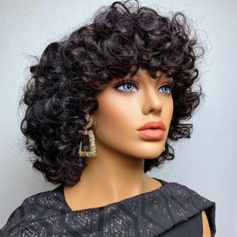 

Short Afro Curly Wigs For Women Fluffy Curly Wavy Wigs With Bangs Shoulder Afro Kinky Curly Big Bouncy Wigs For Black Women