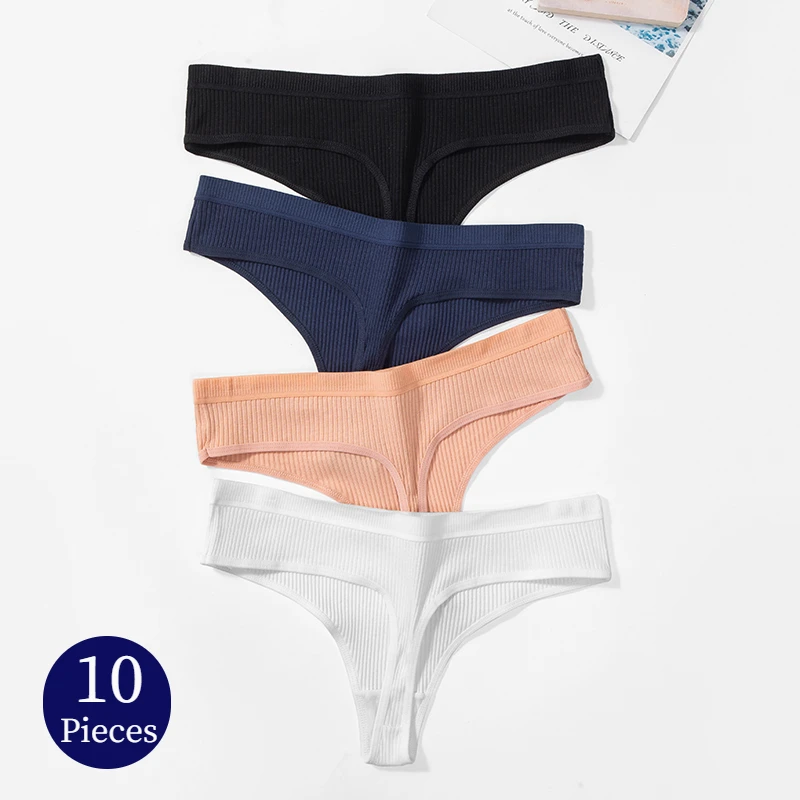

TrowBridge 10PCS/Set Cotton Women's Panties Sexy Female Thongs Lingerie Breathable Underwear Sports Cozy G-Strings Tangas T-Back