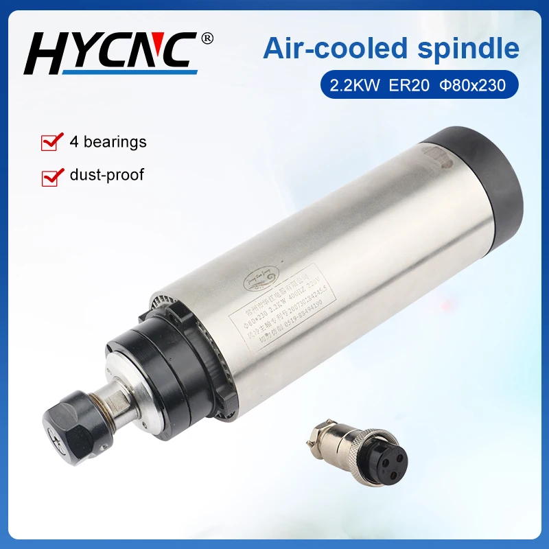 

CNC Router Machine 2.2kw Air-Cooled Spindle Motor ER20 Chuck 220V 380V AC Spindle 80x230mm For CNC Woodworking Milling