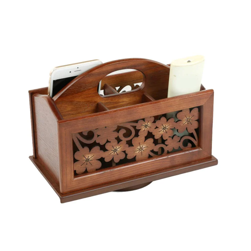 

Wooden Carved TV Remote Controller Storage Box Home Office Desktop Organizer Storage Box (Archaize Color)