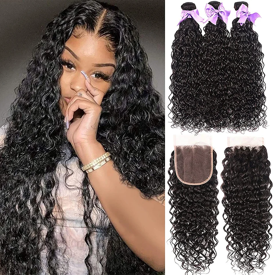 

Hairmoda 12A Wet And Wavy Afro Kinky Curly Bundles Human Hair With Closure Natural Weaving Lot With Closure Isee Hair Extension