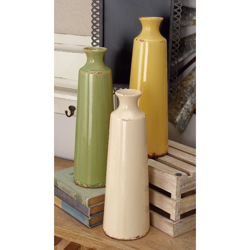 

15"H, 5"W Multi Colored Ceramic Vase, Set of 3