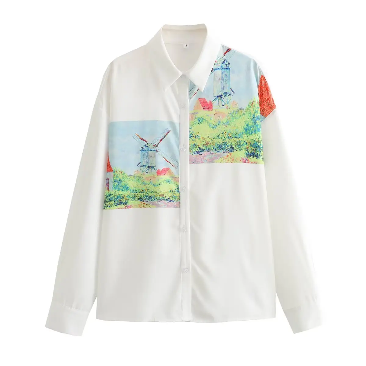 

Женская Длинная свободная блузка с изысканным позиционирующим принтом, блузка в стиле ретро на пуговицах с длинными рукавами, шикарные топы, 2023