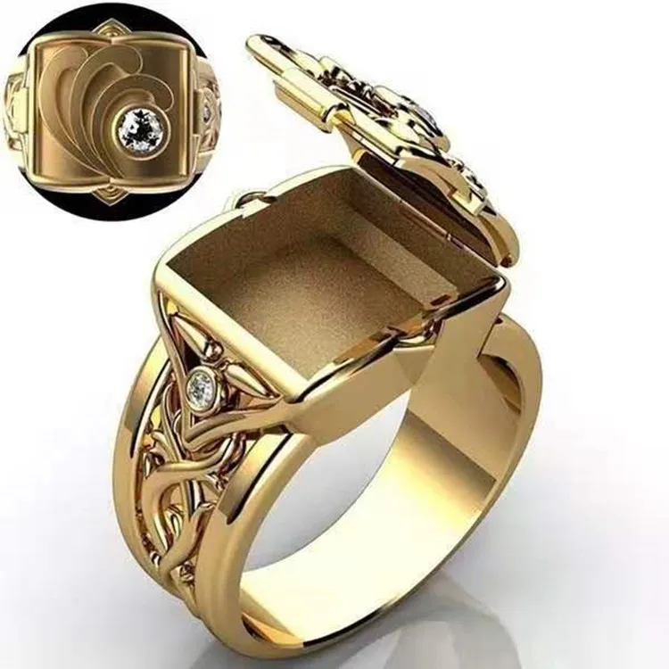 

1pc Fashion Luxury Gold Color Secret Small Room Coffin Cross Ring Punk Style Women Men Box Flip Ring Jewelry Gift