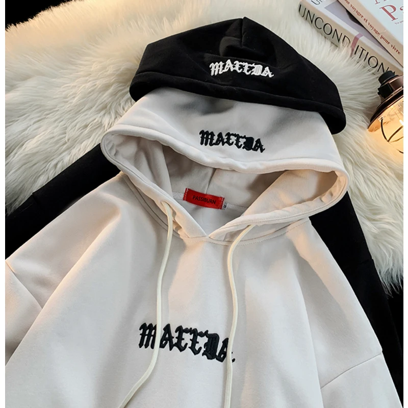 

Gothic Style Embroidery Hoodies Trendy Printed Men Baggy Fashion Drawstring Pullover Hoody Trendy Brand Harajuku Male Tops Shirt