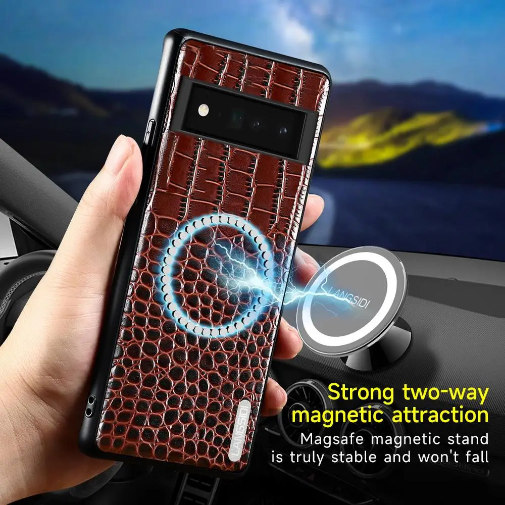 

Чехол из натуральной коровьей кожи на магните для смартфонов Google Pixel 7 Pro 7A 6A 6