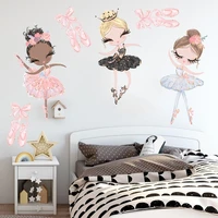new cartoon ballet girl flower crown wall stickers living room bedroom kids room decorative painting home background decoration
