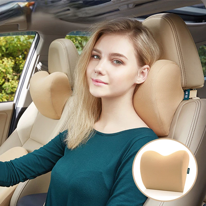 

2pcs /1pc Car Headrest Neck Pillow For Seat Chair In Auto Memory Foam Cotton Cushion Fabric Cover Soft Head Rest Travel Support