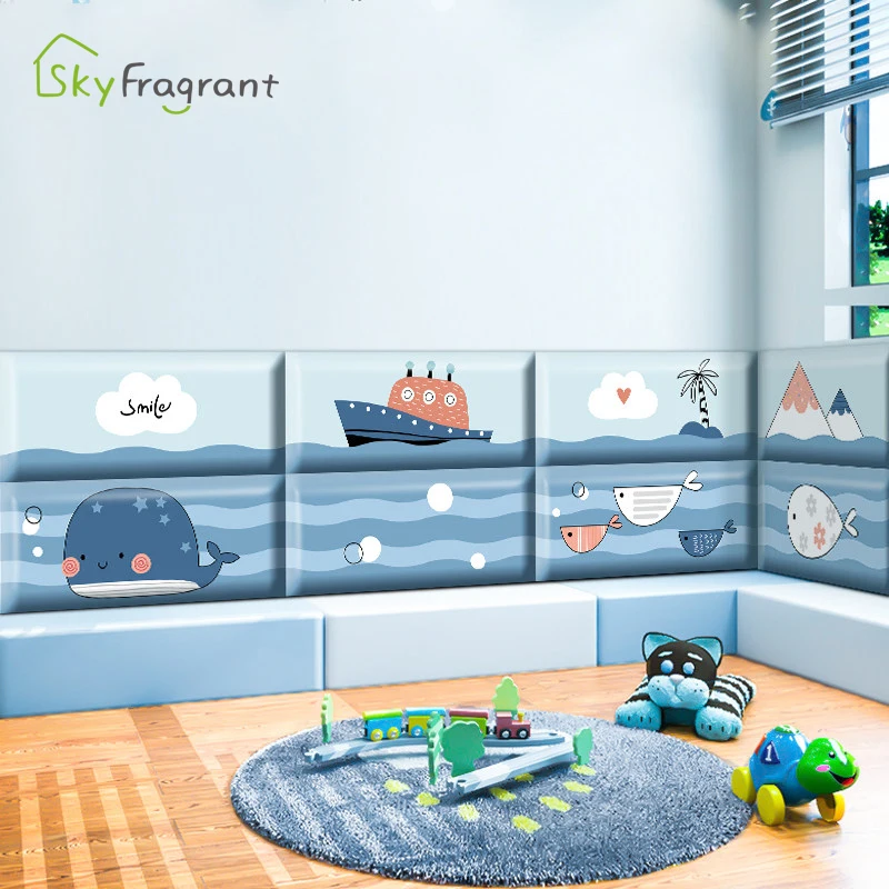 

3D утолщенные противоударные водонепроницаемые настенные наклейки с изображением Морского Пейзажа и животных для детской комнаты, настенное украшение, декоративная наклейка для спальни