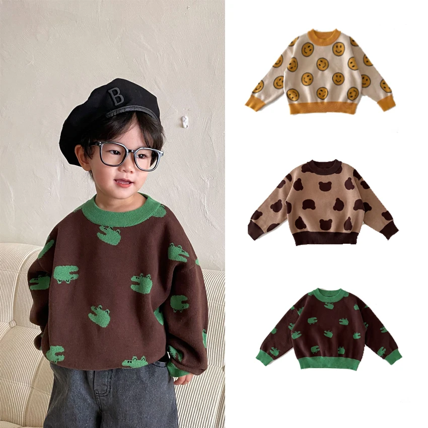 Купи 2022 Autumn and Winter Baby Girl Clothes Long-sleeved Casual Cotton Tops Loose Pullover Fashion Boys Knitted Sweater за 1,193 рублей в магазине AliExpress